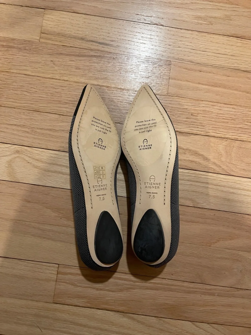 Black shoes - Etienne Aigner Black, Gray and Brown Pointed Knit Flats - Picture 4 of 5